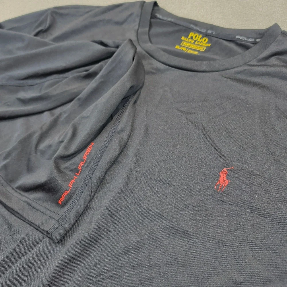 Polo Ralph Lauren XL Mens Black Performance Long Sleeve Shirt Red Pony Logo